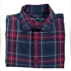 Mizzen + Main Navy Plaid Leeward Medium Trim Fit No Tuck, Long Sleeve Shirt, EUC